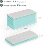 Outvita Foldable 75 Gallon Outdoor Storage Box, Plastic Storage Containers with Lid, Patio Deck Box Furniture for Garden, Pool, Balcony, Yard (Green)