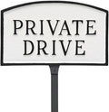 Montague Metal Products SP-12sm-WB-LS Small White and Black Private Drive Arch Statement Plaque with 23-Inch Lawn Stake