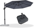 PURPLE LEAF 10 Feet Patio Umbrella with Base Outdoor Cantilever Round Umbrella Aluminum Offset Umbrella with 360-degree Rotation for Garden Deck Pool Patio Light Grey