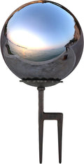 Lulu Decor, Silver Stainless Steel Gazing Mirror Ball Size 12 with cast Iron Screw Stand (for Windy Area)