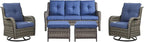 Rilyson 5 Piece Outdoor Patio Furniture Set - Rattan Wicker Patio Conversation Sets with 2 Swivel Rocker Chairs,2 Ottomans and 1 Sofa for Outside Porch Deck Backyard(Mixed Grey/Blue)