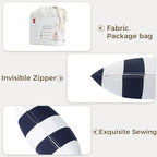 Throw Pillow Covers Set of 2, Outdoor Indoor Waterproof Decorative Patio Throw Pillowcase Shell 18x18 Inch, Square Cushion Case for Couch Sofa Garden Farmhouse Decoration-Navy White Stripe