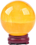 JIC Gem Large Yellow Fluorite Crystal Sphere Ball with Wooden Stand Yellow Healing Crystal Decorative Ball 90-100mm