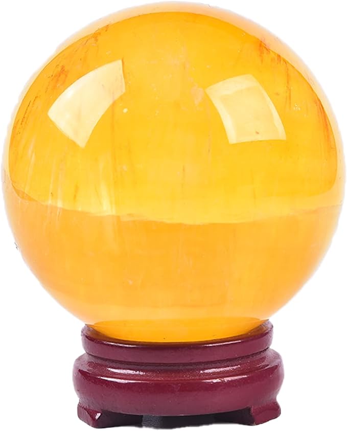 JIC Gem Large Yellow Fluorite Crystal Sphere Ball with Wooden Stand Yellow Healing Crystal Decorative Ball 90-100mm
