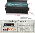 WZRELB 2000W 24V 120V Pure Sine Wave Power Inverter with 2 AC Outlets,Car Inverter