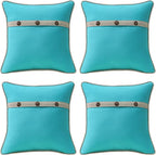 Outdoor Sunbrella Decorative Pillows with Triple Coconut Buttons Pack of 4, 16" x 16" Outdoor Pillow Set for Couch Bed Throw Patio Sofa, Canvas Aruba/Cast Ash