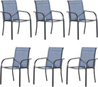 Outdoor Dining Chairs Set of 6, Stackable Patio Chairs with Textilene Fabric, Lightweight Garden Chairs for Poolside, Backyard, Camping, Light Blue