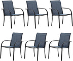 Patio Chairs Set of 6, Outdoor Dining Chairs with Breathable Textilene Fabric, Stackable Patio Chairs for Lawn, Garden, Backyard, Poolside, Dark Blue