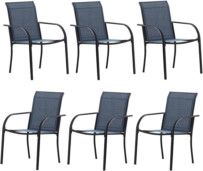 Patio Chairs Set of 6, Outdoor Dining Chairs with Breathable Textilene Fabric, Stackable Patio Chairs for Lawn, Garden, Backyard, Poolside, Dark Blue