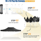 HOTEEL 10x15 Pop up Canopy Tent for Parties, Heavy Duty Easy Setup Tent Without Sidewalls, Outdoor Commercial Instant Gazebo for Wedding Event, with Roller Bag & Sand Bags, Black(Hexagonal Frame)