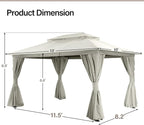 LAUSAINT HOME Outdoor Patio Gazebo 10'x13' with Expansion Bolts, Heavy Duty Gazebos Shelter Party Tent with Double Roofs, Mosquito Nettings and Privacy Screens for Backyard, Garden, Lawn, Cream White