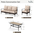 PHI VILLA Outdoor Modern Patio Furniture Set, Upgraded Wicker&Metal Patio Furniture Conversation Set with Waterproof Thick Cushions for Porch, Poolside, Deck, and Yard (4 Pieces,Beige)