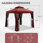 EAGLE PEAK 8x8 Patio Gazebo with Mesh Netting, Double Roof Outdoor Pavilion with Corner Shelves for Lawn, Deck, Garden and Backyard, Red
