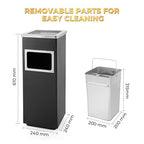 Trash Can Outdoor Waste Container Square Stainless Steel Trash Can with Removable Inner Bucket for Disposal Commercial Waste Container 9.45‘’ x 9.45‘’ x 24.02‘’-Black