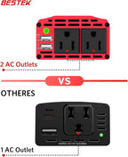 BESTEK 300W Car Power Inverter - DC 12V to 110V AC Car Inverter Converter with 4.8A Dual USB Charging Ports and Dual AC Outlets - Car Power Adapter for Laptop, CPAP Machine, Nebulizer, Breast Pump