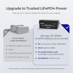 Renogy 12V 300Ah Self heating Lithium LiFePO4 Deep Cycle Battery, 5000+Deep Cycles, 200A BMS,Backup Power for Trolling motor, Cabin,Marine, Off-Grid Home Energy Storage-Core Series