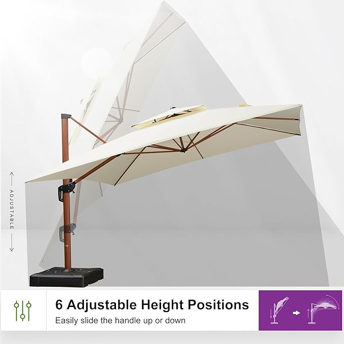 PURPLE LEAF 12ft Patio Umbrella Outdoor Square Umbrellas Large Cantilever Umbrella Windproof Offset Heavy Duty Sun Umbrellas for Garden Deck Pool Patio, Cream