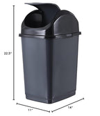 Superio Kitchen Trash Can with Swing Top Lid 9 Gallon Slim Waste Bin 37 Qt Sturdy Plastic Garbage Can Medium Recycling Bin for Office, Bathroom, Under Counter, Dorm, Bedroom (Dark Grey)