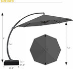 Kingdura 11ft Offset Cantilever Patio Umbrella with Base Included, Large Round Aluminum Outdoor Umbrella, 360° Rotation & Infinite Tilt, Heavy Duty Frame for Deck Pool Backyard, Grey