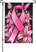 Breast Cancer Garden Flag Vertical Double Sided Outdoor Yard Flags 12.5x18 Inch Burlap Banners for House Lawn