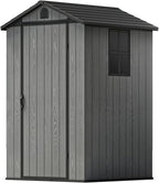 Patiowell 4 x 4 Plastic Outdoor Storage Shed with Floor, Resin Outside Tool Shed with Window and Lockable Door for Backyard Garden Patio Lawn, Deep Gray (Fit-it Shed)