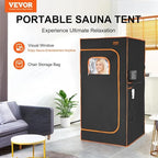VEVOR Infrared Portable Sauna Tent, 1400W Personal Sauna Kit for Home Spa Heated Body Therapy, Time & Temperature Remote Control with Chair & Floor Mat, Black, 2.9’x 2.9’x 5.8’