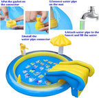Dinosaur Inflatable Play Center, Kids Round Wading Swimming Pool with Slide, Dinosaur Sprinkle, Mushroom Shade for Kids Children Summer Outdoor Splish Splash, Garden Backyard Water Park, 87"x75"x31.5"