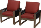 COOS BAY Natural Cedar Wood Patio Chair with Cushions, Durable Outdoor Furniture, Patio Dining Armchair for Deck, Porch, or Garden, 2 Pieces, Brownish/Red