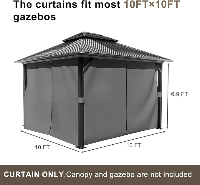 BPS 10' x 10' Gazebo Curtain Privacy 4-Panel Sidewall Outdoor Replacement Shade (Only Curtain)