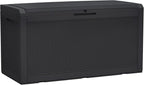 Modern-Depo 100 Gallon Polypropylene PP Deck Box Indoor Outdoor Waterproof Lockable Organization Container & Storage Bin Delivery Box with Cushion, Black