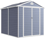 Aoxun 8 x 6 FT Outdoor Storage Shed with Window, Resin Shed with Floor & Lockable Doors, Garden Shed Waterproof Plastic Tool Shed with Sloped Roof for Backyard, Garden, Patio, Lawn, Grey