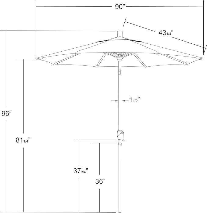 California Umbrella 7.5' Round Aluminum Market Umbrella, Crank Lift, Push Button Tilt, White Pole, Sunset Olefin
