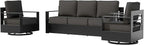 3 PCS Aluminum Patio Conversation Set - Outdoor 3-Seater Sofa, 2 360° Swivel Chair with 6" Thick Water-insistant Cushions, All-Weather Use Frame, Removable Cover, Ideal for Garden, Poolside (Grey)