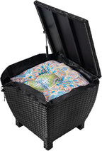 Outdoor Wicker Storage Box with Cover, 13 Gallon PE Rattan Deck Box for Outside with Waterproof Liner, Patio Storage Chest with Hinged Lid for Cushions, Pillows, Towels, Horizontal Bin, Black
