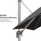 PURPLE LEAF 9' x 11' Patio Umbrella with Base Cantilever Umbrella Rectangular Outdoor Offset Umbrella with Champagne Frame and 360° Rotation for Garden Deck Pool, Black