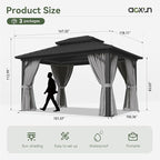 Aoxun 10'x14' Hardtop Gazebo, Aluminum Frame Canopy with Double Galvanized Steel Roof, Outdoor Metal Pavilion with Netting, Curtains for Backyard, Patio and Deck, with Ground Nails