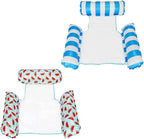 HJW 2-Pack Inflatable Pool Lounger Chair - Multi-Purpose Floating Hammock for Adults, Comfortable Pool Float Raft for Swimming Pool & Water Activities(Striped Light Blue + Watermelon)