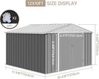 12X10FT Metal Outdoor Storage Shed - Galvanized Steel Waterproof Garden Shed with Lockable Doors & Vents, All-Weather Utility Tool Shed for Lawn Mower, Bike