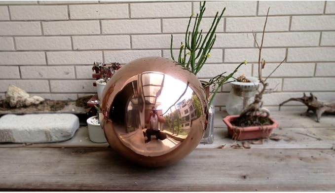 14 inch Diameter Rose Gold Gazing Ball,Rose Gold Stainless Steel Polished Reflective Smooth Garden Sphere Globe Mirror,Colorful and Shiny Addition to Any Garden or Home