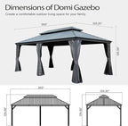 Domi 14x22FT Outdoor Gazebo, Hardtop Gazebo with Galvanized Steel Double Roof, Metal Gazebos with Drainage System Patio Pergola for Patio Deck Backyard,Curtain and Netting,Gray