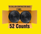 Contractor Heavy Duty Trash Bags 55 Gallon | 52 Count | 2 MIL | 36" X 56" | Large Black Flap Tie Construction Garbage Bags for Business Home Commercial, Industrial, Storage, Outdoor