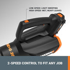 WORX WG547 20V Cordless Leaf Blower, Electric Blower with Turbine Fan, Blowers for Lawn Care with 2 Speed Control, Battery & Charger Included