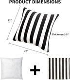 Pack of 2 Decorative Outdoor Throw Pillows 23" x 23" Square Garden Cushion for Patio Sofa Thick Cushion for Couch,Sofa,Black Stripes