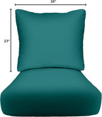 RSH DECOR: Deep Seating Cushion with Pillow Back | 23” x 26” Seat | All-Weather Spun Fabric | Water and Fade-Resistant | Outdoor Chair Cushion Set for Patio Furniture | Peacock