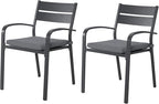 Soleil Jardin Outdoor Aluminum 2-Piece Patio Dining Chairs with Cushions, Stackable Bistro Chairs for Balcony, Garden, Backyard, Dark Grey Finish & Grey Cushion