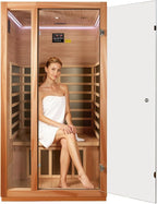 1 Person Far Infrared Sauna for Home, Low EMF Sauna Heater, Chromotherapy Lighting, Premium Wood Home Sauna for Meditation and at Home Spa Relaxation, 1510W/120V (1 Person)
