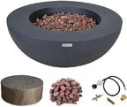Elementi | Lunar Gas Fire Pit Cast Concrete 42" Round Fire Table, Outdoor Fire Pit Electronic Ignition | Canvas Cover, Lava Rock Included | Dark Gray (Natural Gas)