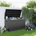 ROJIK Outdoor Storage Housing Deck Box - Waterproof Patio Furniture, Garden Tools, Cushions, Pool Accessories Storage Bench with Lockable Lid and Side Handles (Black 238 Gal)