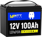 Wattcycle LiFePO4 Lithium Battery 12V 100Ah, Use EV Grade A+ Cell, Buit-in 100A BMS, Low Temperature Protection, Up to 15000 Cycles -Perfect for RV, Solar System, Trolling Motor, etc.