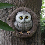 Baby Owl Resin Tree Faces, Whimsical Halloween Decorations Outdoor Owl Hugger Sculpture, Garden Ornament for Yard Lawn Patio Porch, Tree Decor Unique Garden Gift, Durable Waterproof Resin Statue